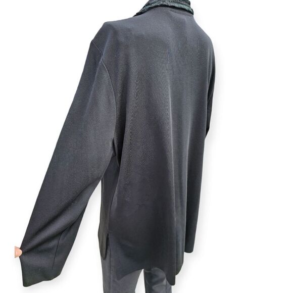 Misook Jacket Womens Medium Black Lux Collared Textured Trim Minimalist Cardigan - Picture 10 of 12